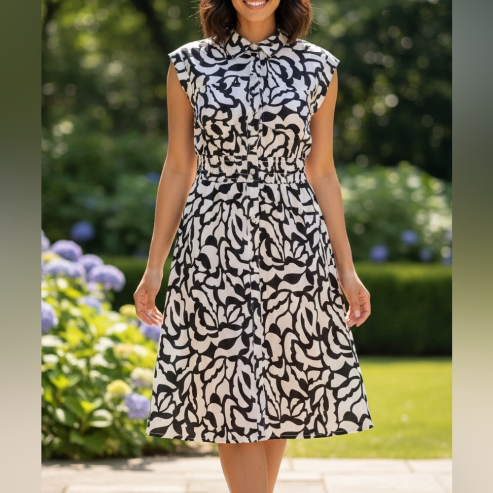 Monteau Black and White Patterned Midi Dress